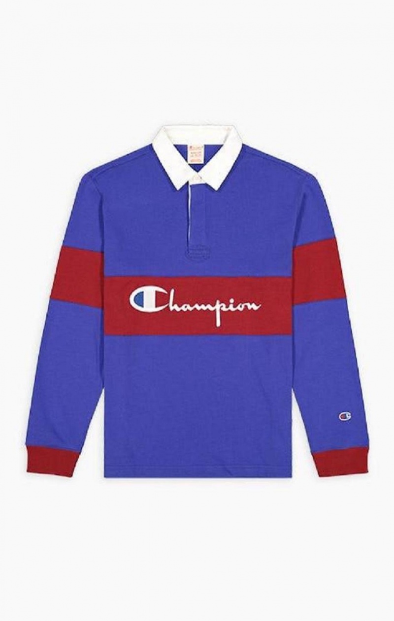 Champion Colour Block Bomull Jersey Polo Shirt T-skjorte Herre Blå | 9065-AOPSD