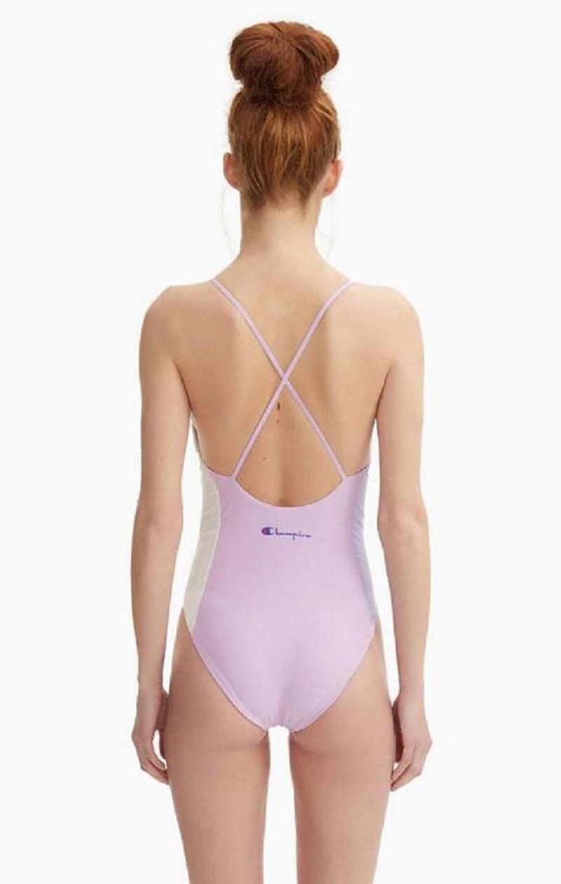 Champion Colour Block Cross Back Swimsuit Badetøy Dame Blå | 5731-FOBZQ