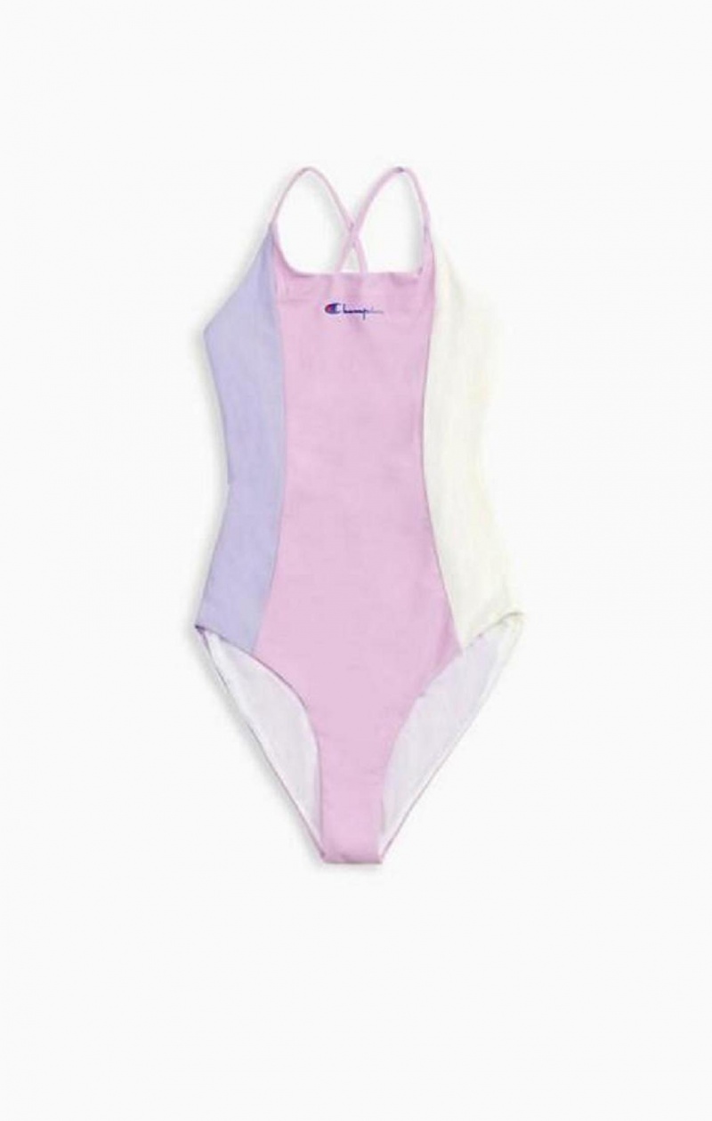 Champion Colour Block Cross Back Swimsuit Badetøy Dame Blå | 5731-FOBZQ