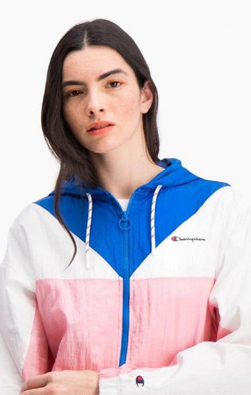 Champion Colour Block Hette Track Jacket Jakker Dame Hvite Rosa | 5270-UOEQH