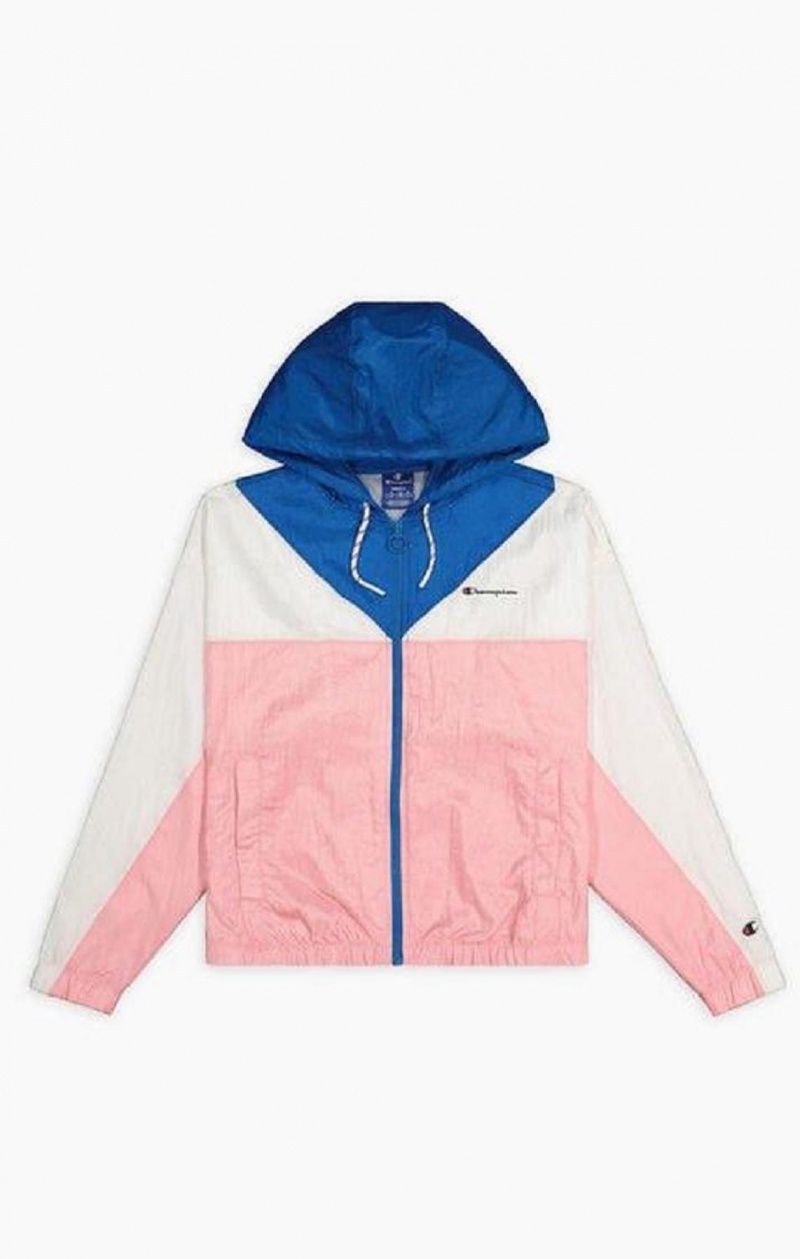 Champion Colour Block Hette Track Jacket Jakker Dame Hvite Rosa | 5270-UOEQH