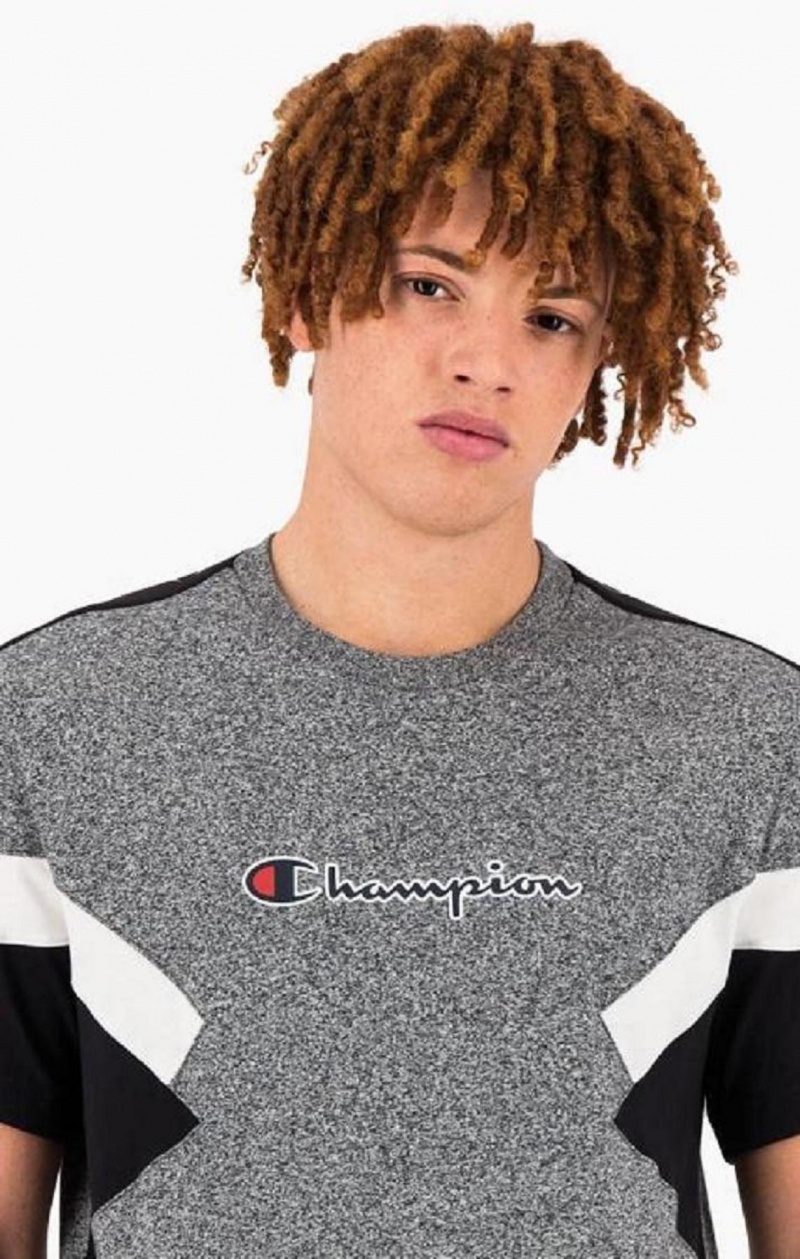 Champion Colour Block Insert T-Shirt T-skjorte Herre Mørke Grå | 3698-JZQTF