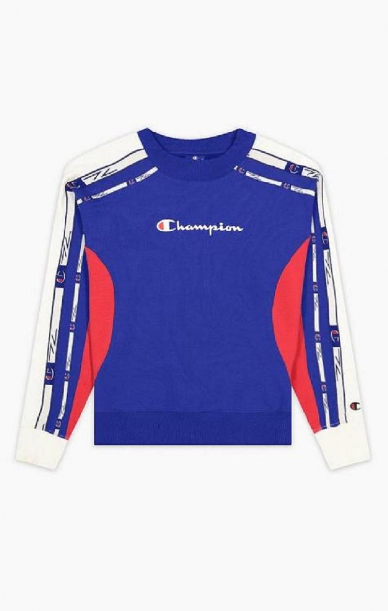 Champion Colour Block Logo Tape Sweatshirt Gensere Dame Blå | 4815-TKOPF