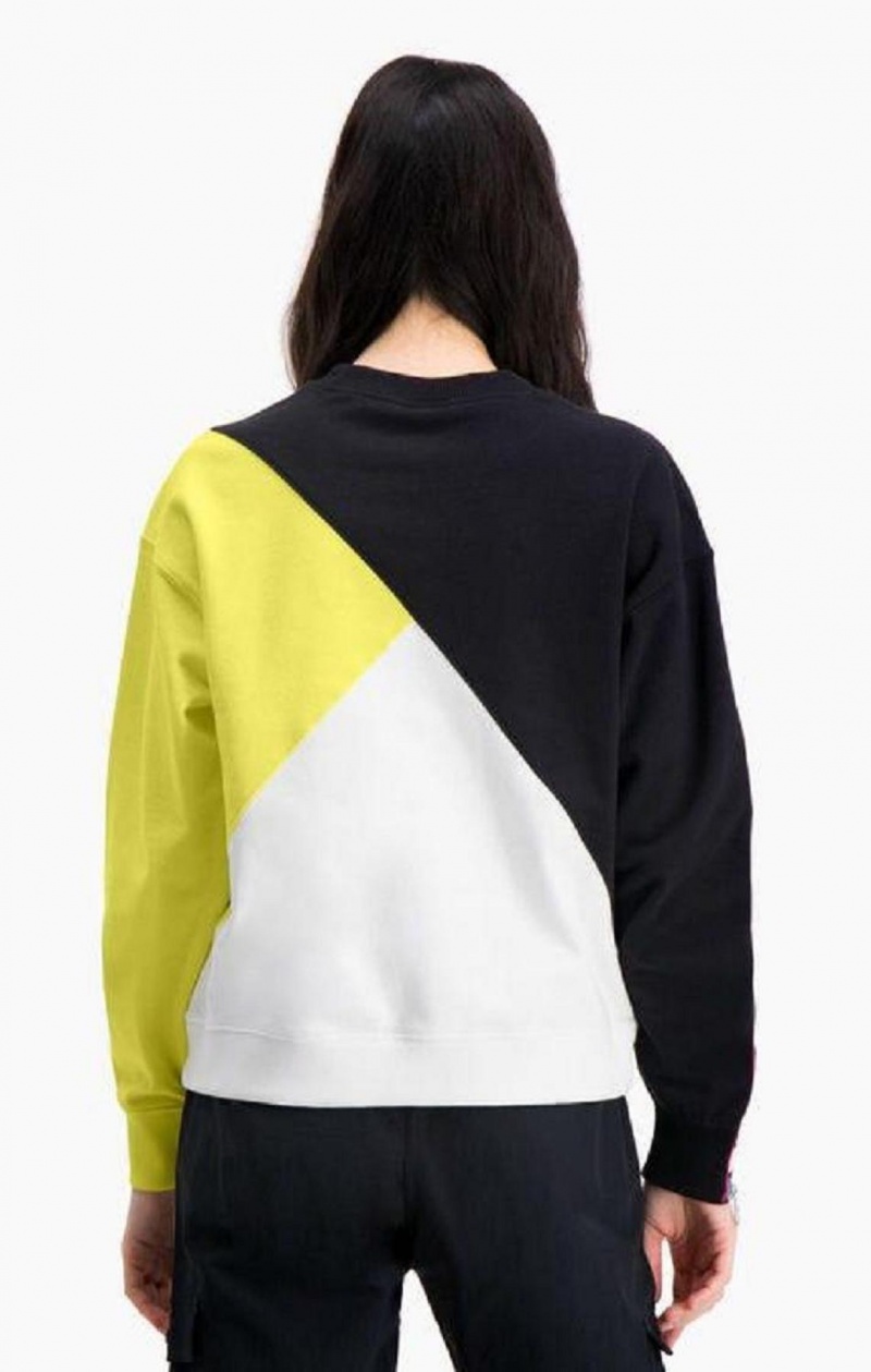 Champion Colour Block Logo Tape Sweatshirt Gensere Dame Svarte Hvite | 7493-NUQXP