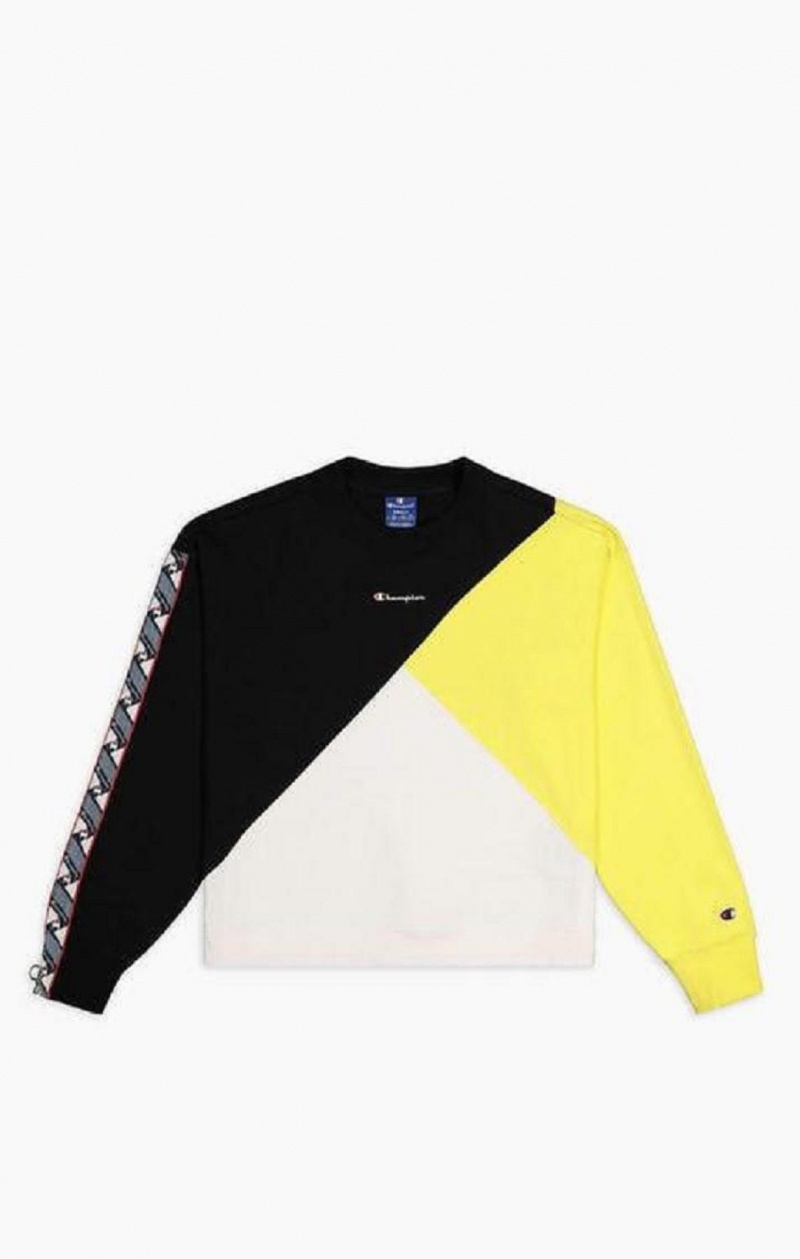 Champion Colour Block Logo Tape Sweatshirt Gensere Dame Svarte Hvite | 7493-NUQXP