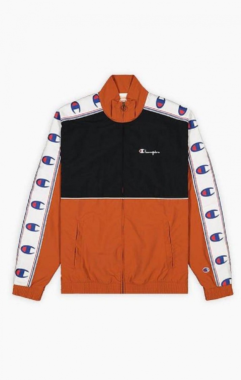 Champion Colour Block Logo Tape Trim Track Jacket Jakker Herre Brune | 2358-FCPAG