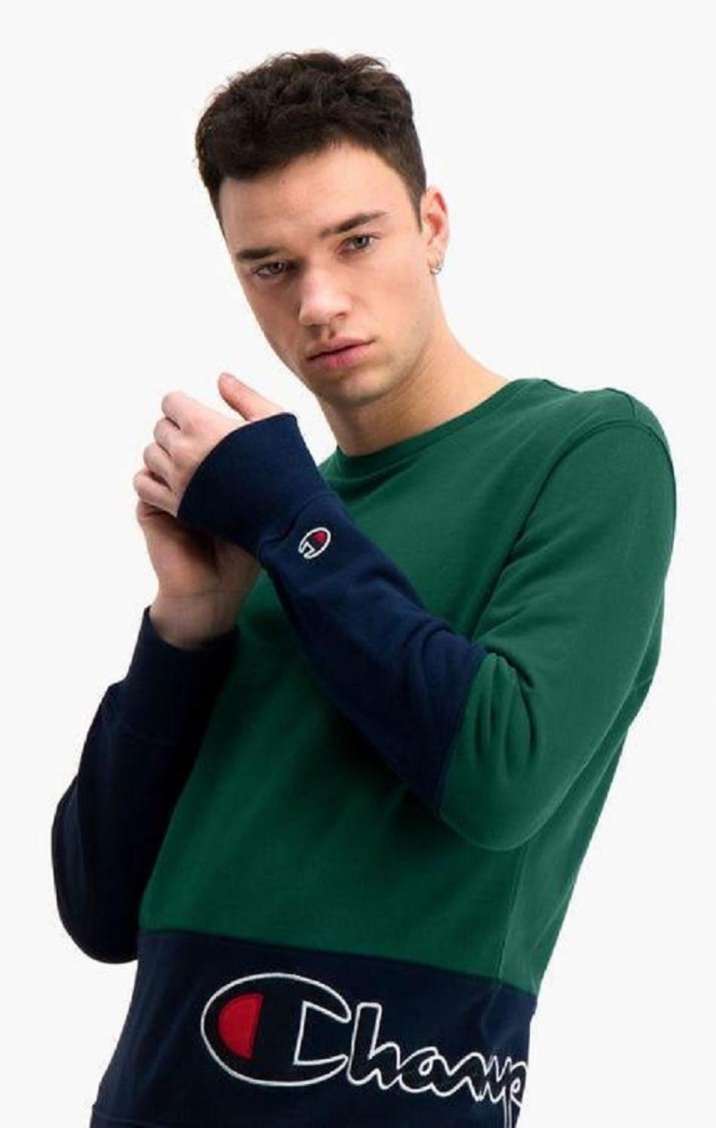 Champion Colour Block Logo Wraparound Logo Sweatshirt Gensere Herre Grønn | 3027-OYMGH