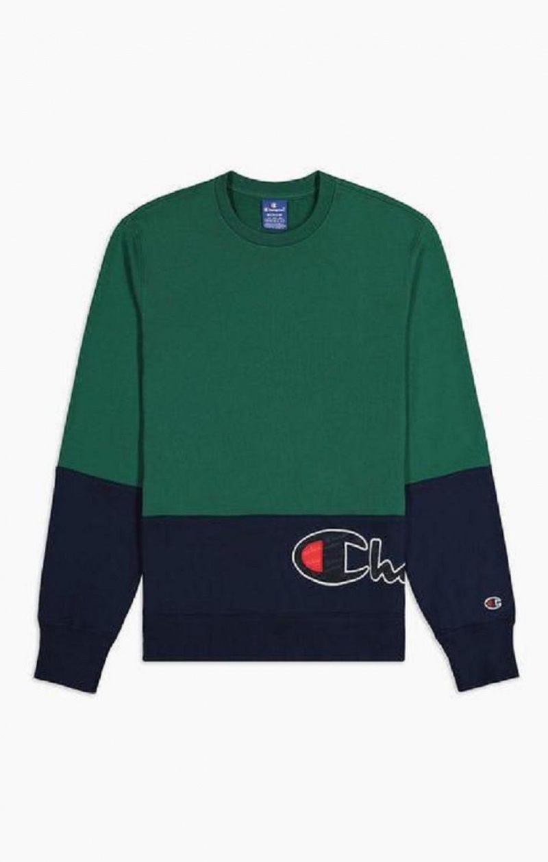 Champion Colour Block Logo Wraparound Logo Sweatshirt Gensere Herre Grønn | 3027-OYMGH