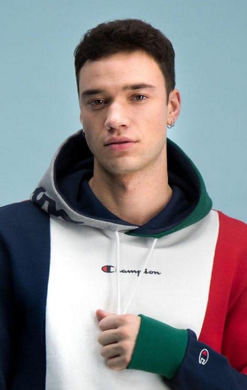 Champion Colour Block Patchwork Hoodie Hettegenser Herre Rød | 5248-QLKMI