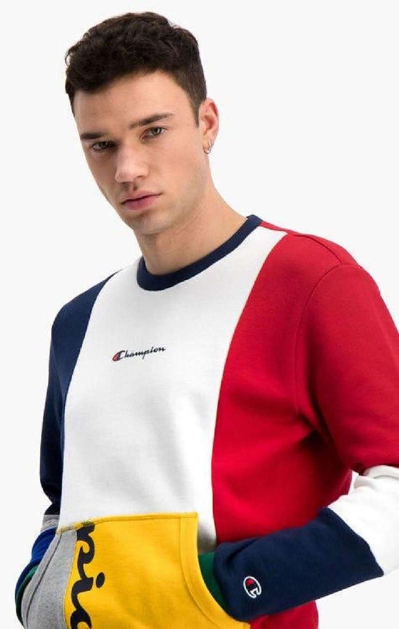 Champion Colour Block Patchwork Pocket Sweatshirt Gensere Herre Rød | 7923-OIBFZ