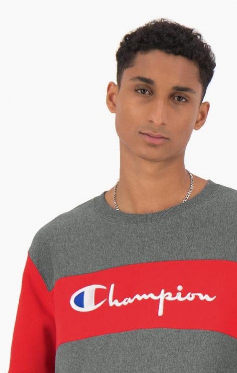 Champion Colour Block Reverse Weave Sweatshirt Gensere Herre Mørke Grå | 1743-FRNQZ