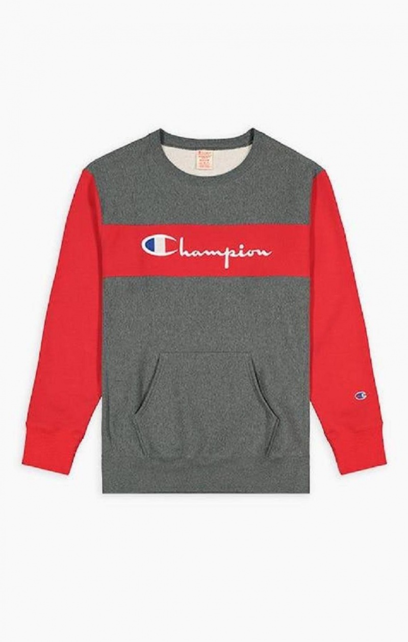 Champion Colour Block Reverse Weave Sweatshirt Gensere Herre Mørke Grå | 1743-FRNQZ