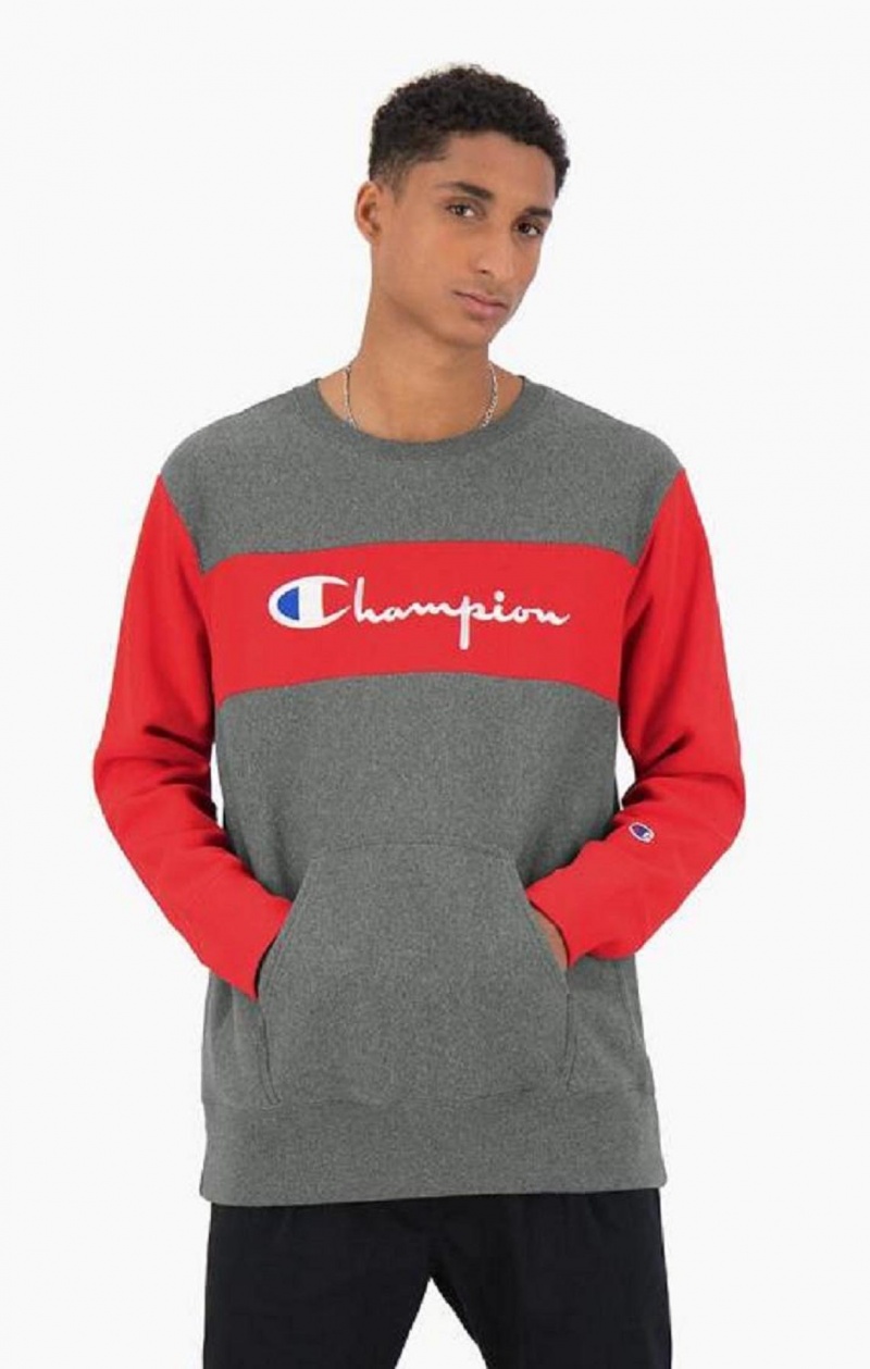 Champion Colour Block Reverse Weave Sweatshirt Gensere Herre Mørke Grå | 1743-FRNQZ