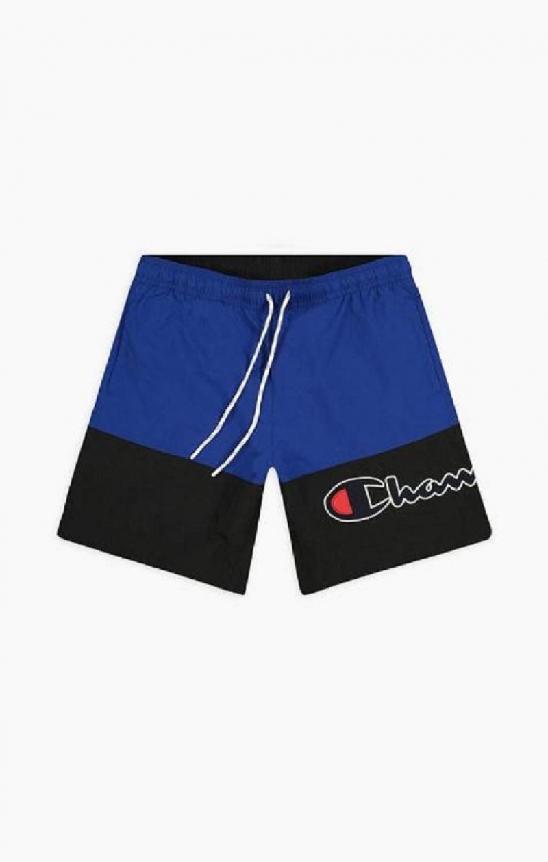 Champion Colour Block Satin Script Logo Board Shorts Badetøy Herre Blå | 9675-GZEIS