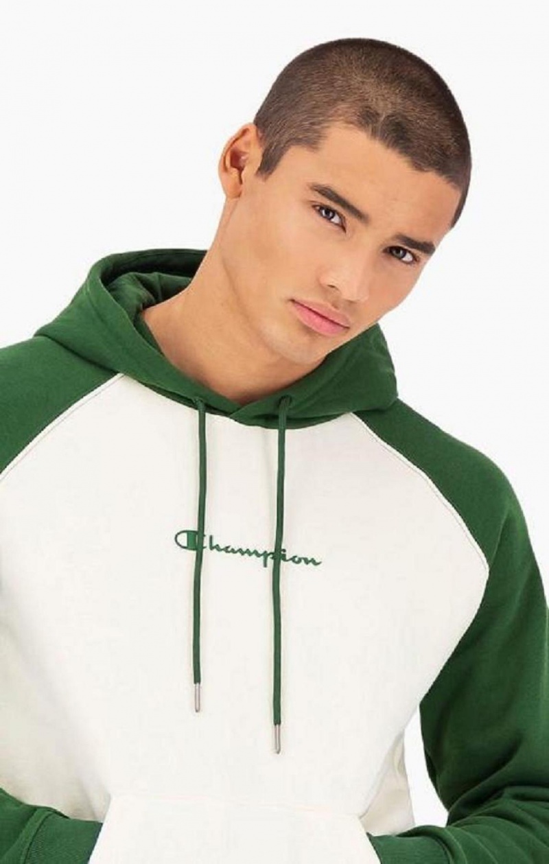 Champion Colour Block Script Logo Hoodie Hettegenser Herre Grønn Hvite | 6917-UCJSM