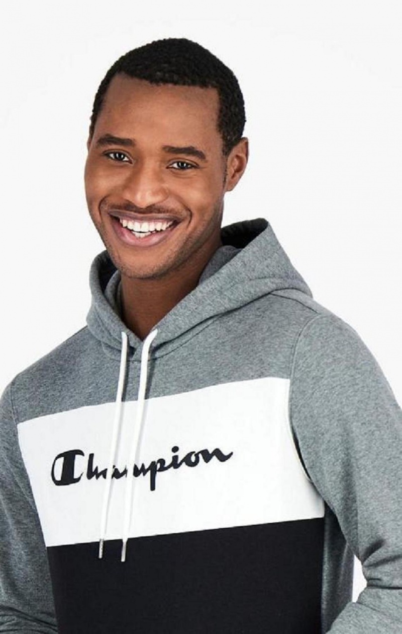 Champion Colour Block Script Logo Hoodie Hettegenser Herre Mørke Grå | 8206-BWHNL