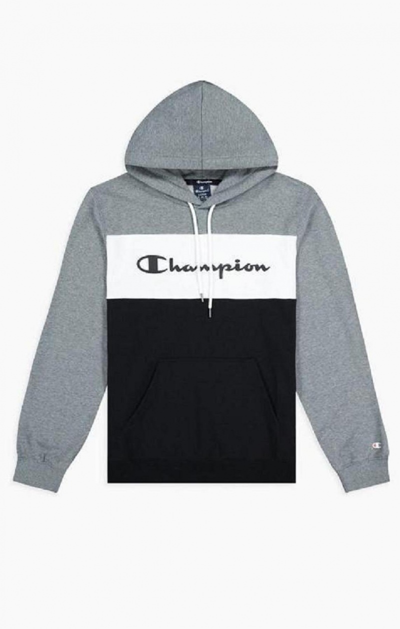 Champion Colour Block Script Logo Hoodie Hettegenser Herre Mørke Grå | 8206-BWHNL