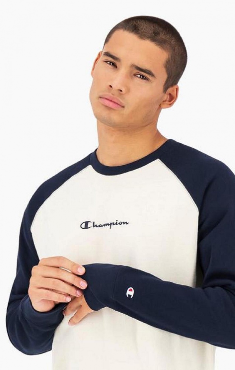 Champion Colour Block Script Logo Sweatshirt Gensere Herre Mørke Blå | 3590-ODTAL