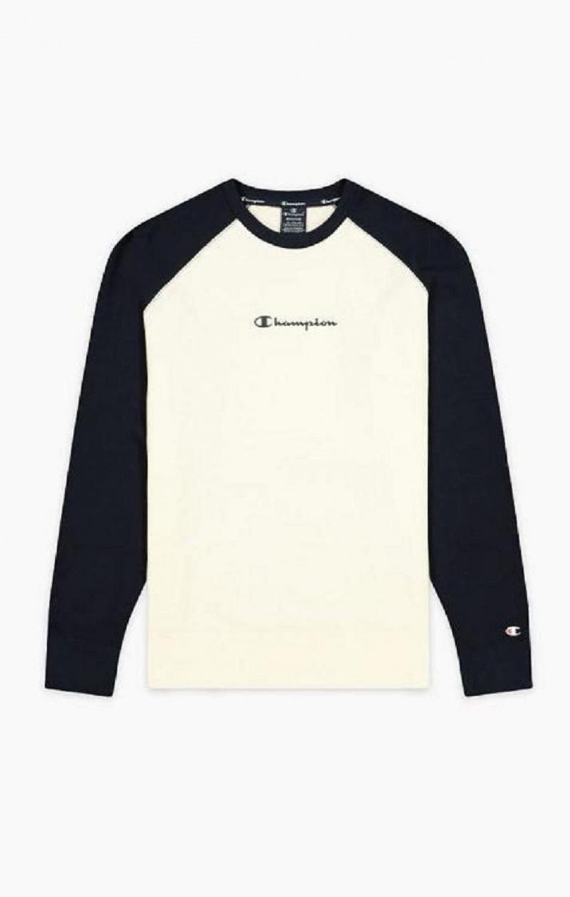 Champion Colour Block Script Logo Sweatshirt Gensere Herre Mørke Blå | 3590-ODTAL