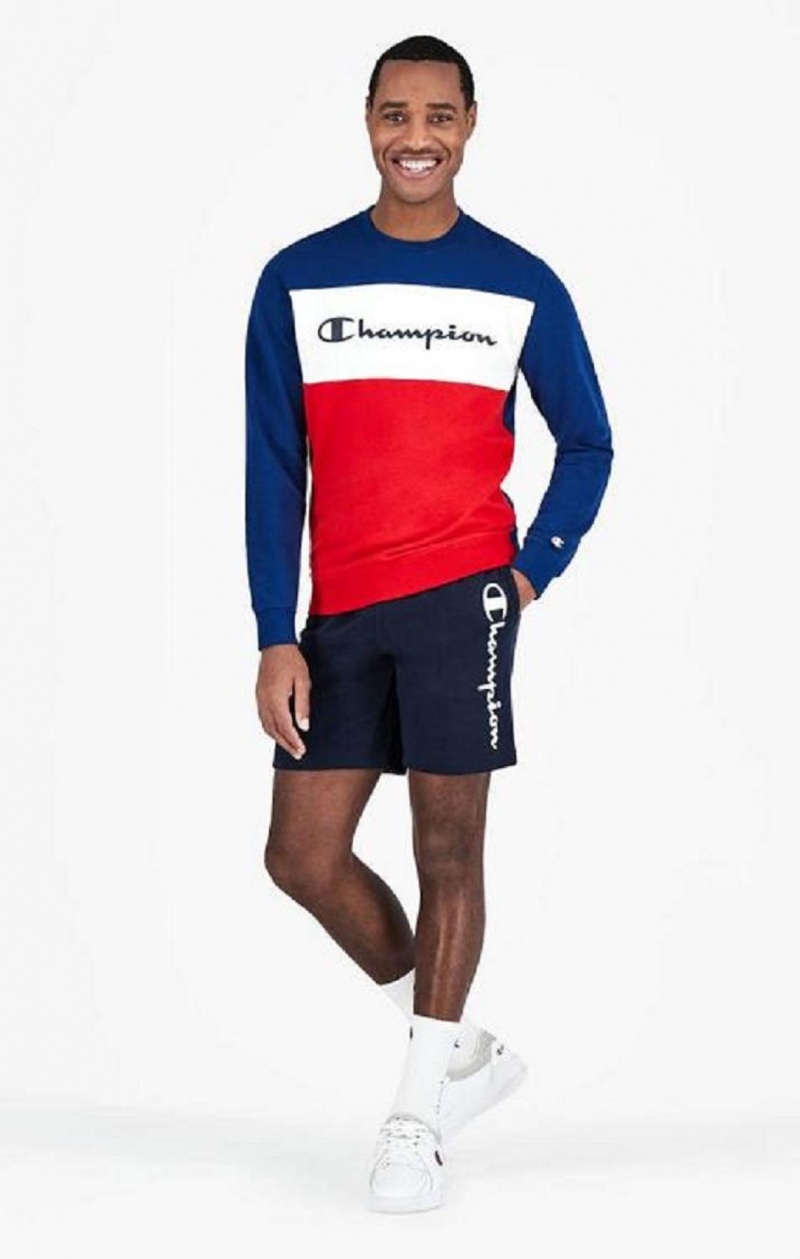 Champion Colour Block Script Logo Sweatshirt Gensere Herre Blå | 8953-IBUSK