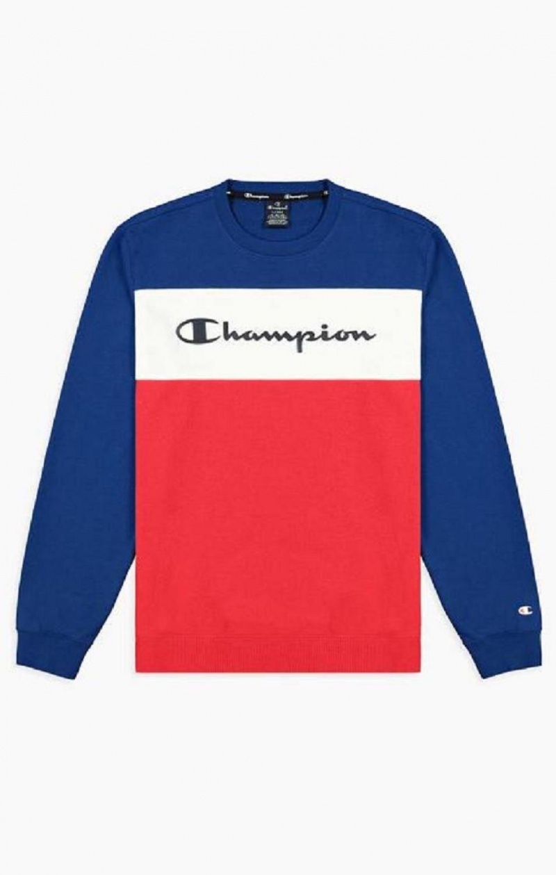 Champion Colour Block Script Logo Sweatshirt Gensere Herre Blå | 8953-IBUSK