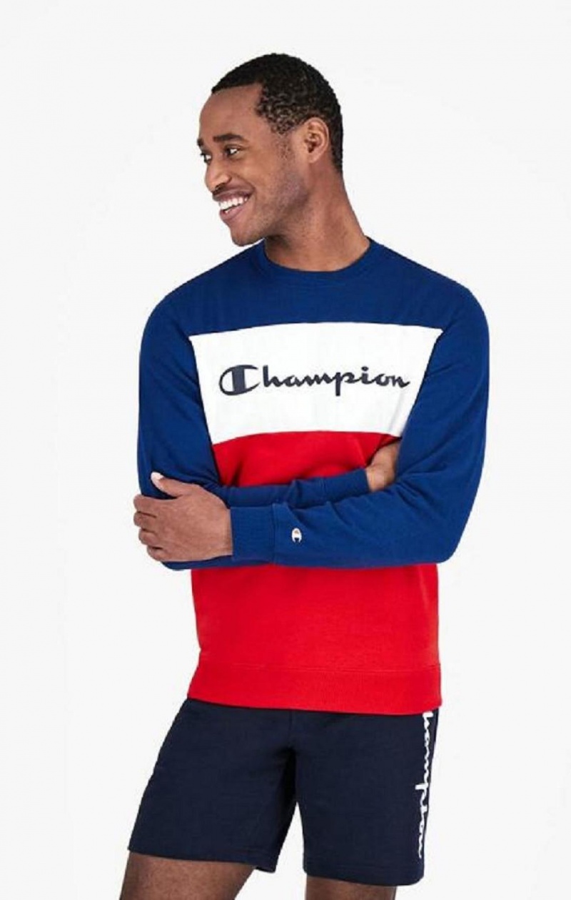 Champion Colour Block Script Logo Sweatshirt Gensere Herre Blå | 8953-IBUSK