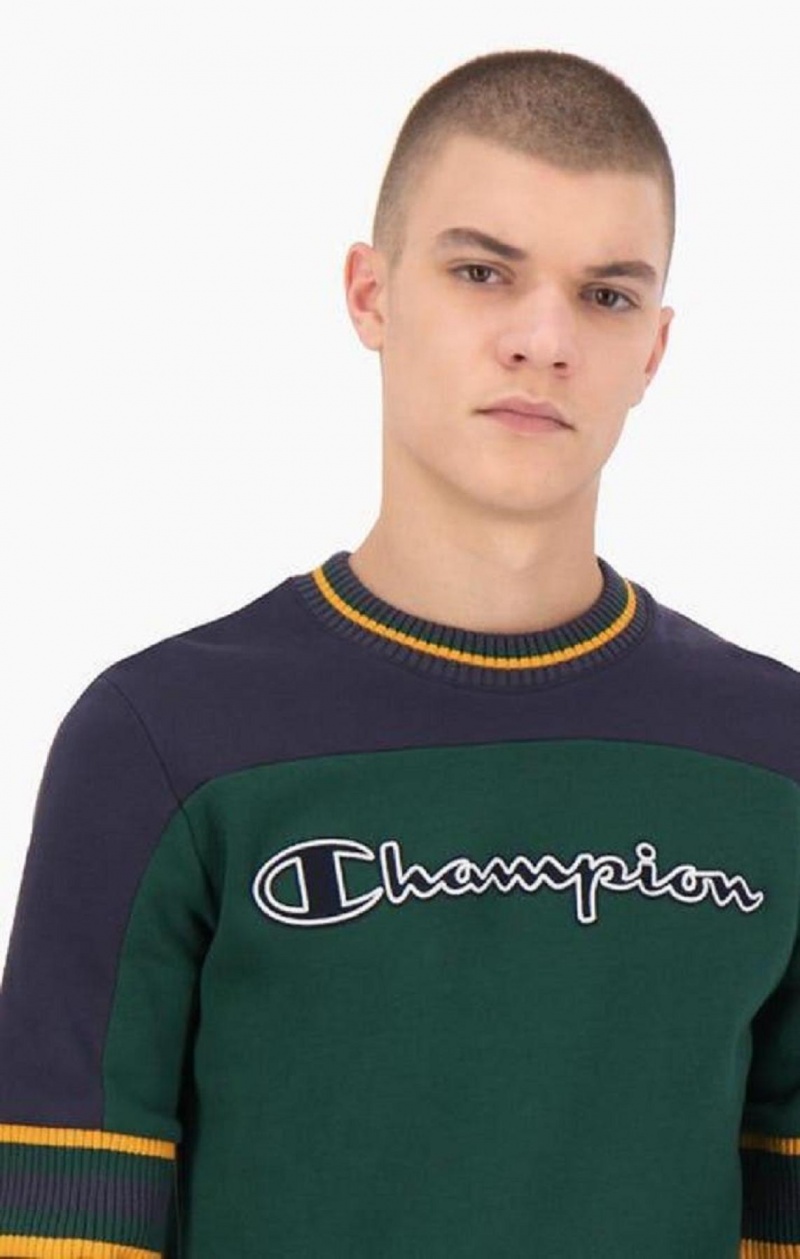 Champion Colour Block Script Logo Sweatshirt Gensere Herre Grønn | 5490-MSIBV