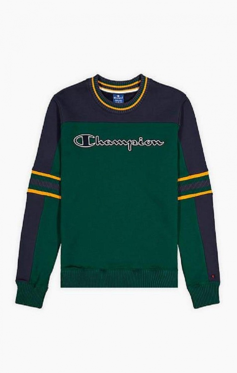 Champion Colour Block Script Logo Sweatshirt Gensere Herre Grønn | 5490-MSIBV