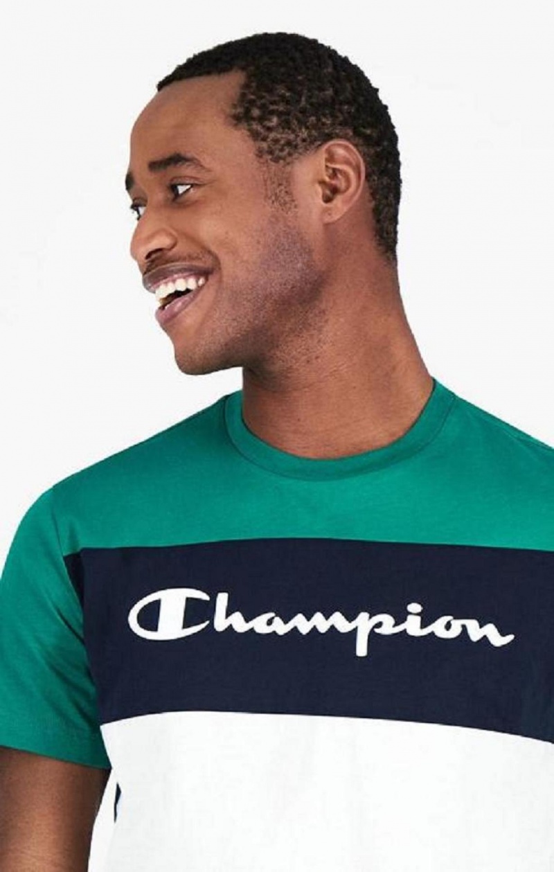 Champion Colour Block Script Logo T-Shirt T-skjorte Herre Lyse Grønn | 2413-NLWXZ