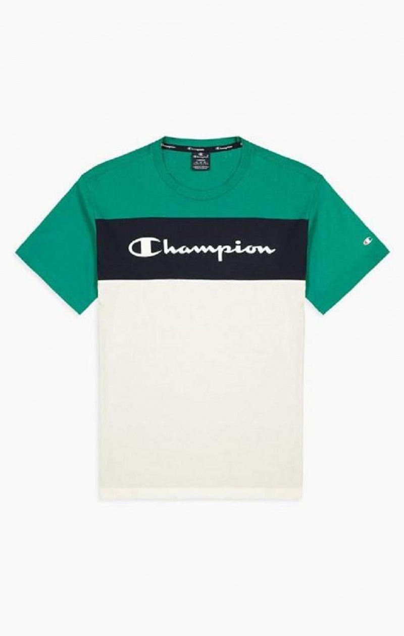 Champion Colour Block Script Logo T-Shirt T-skjorte Herre Lyse Grønn | 2413-NLWXZ