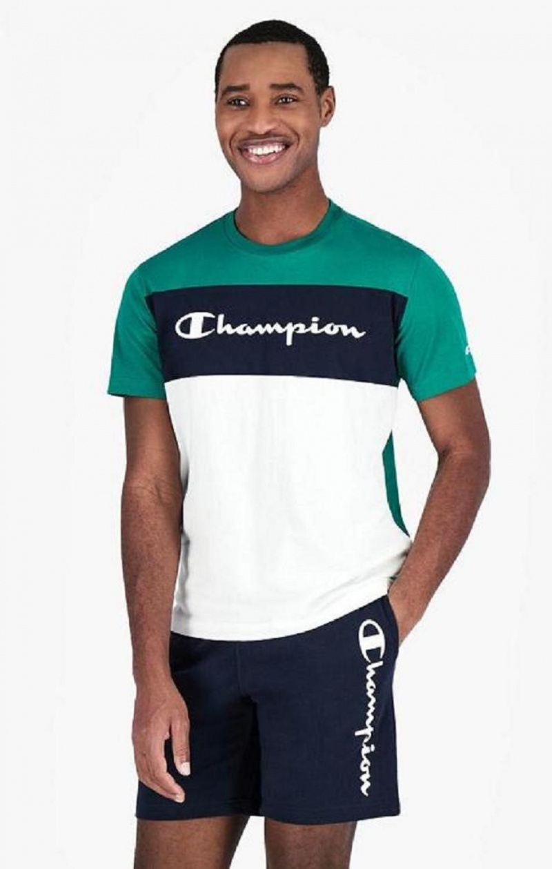 Champion Colour Block Script Logo T-Shirt T-skjorte Herre Lyse Grønn | 2413-NLWXZ