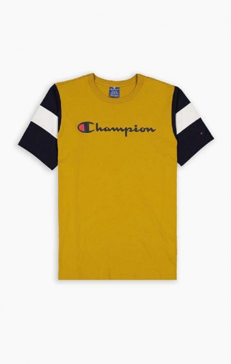 Champion Colour Block Script Logo T-Shirt T-skjorte Herre Gull | 3810-LHUWZ