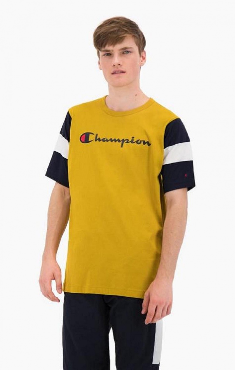 Champion Colour Block Script Logo T-Shirt T-skjorte Herre Gull | 3810-LHUWZ