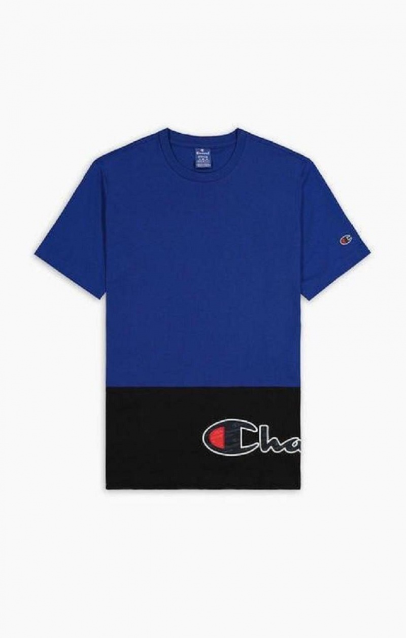 Champion Colour Block Wraparound Logo T-Shirt T-skjorte Herre Blå | 0745-WBHQM