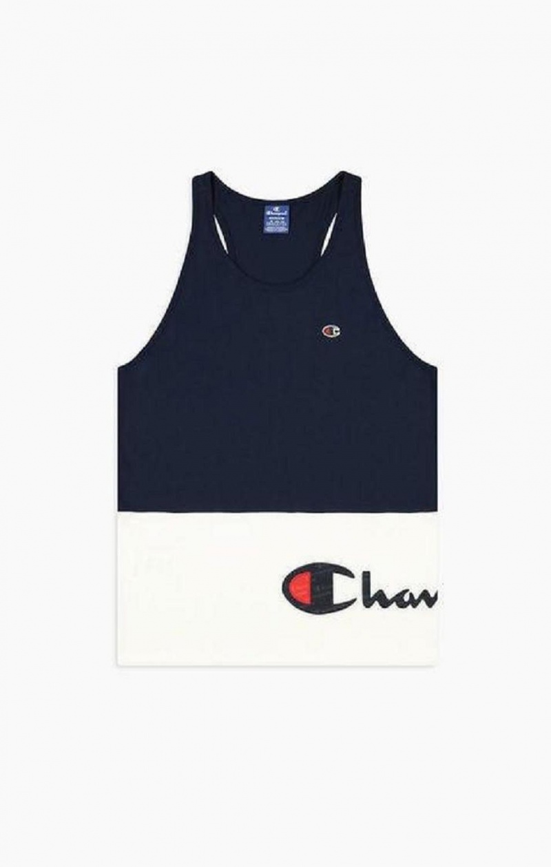 Champion Colour Block Wraparound Logo Tank Top T-skjorte Herre Mørke Blå | 2831-FBGMZ