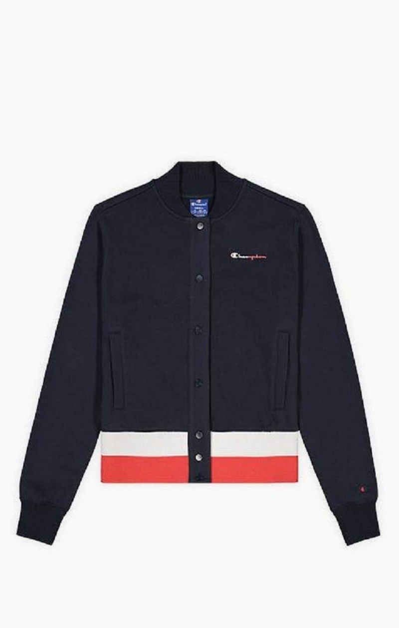 Champion Contrast Liv Script Logo Bomber Jacket Jakker Dame Mørke Turkis | 0912-UVBSH