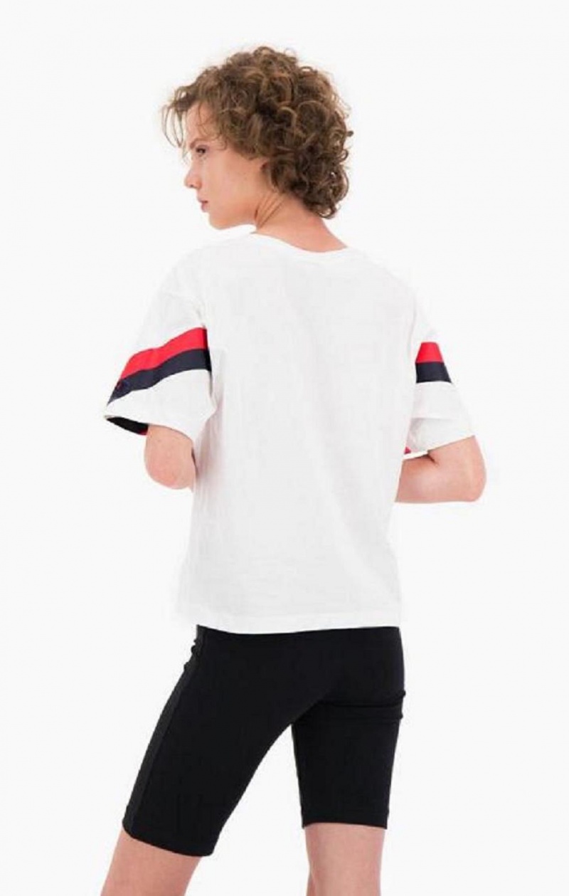 Champion Contrast Logo Stripe Jersey Top T-skjorte Dame Hvite | 6271-MYKXL