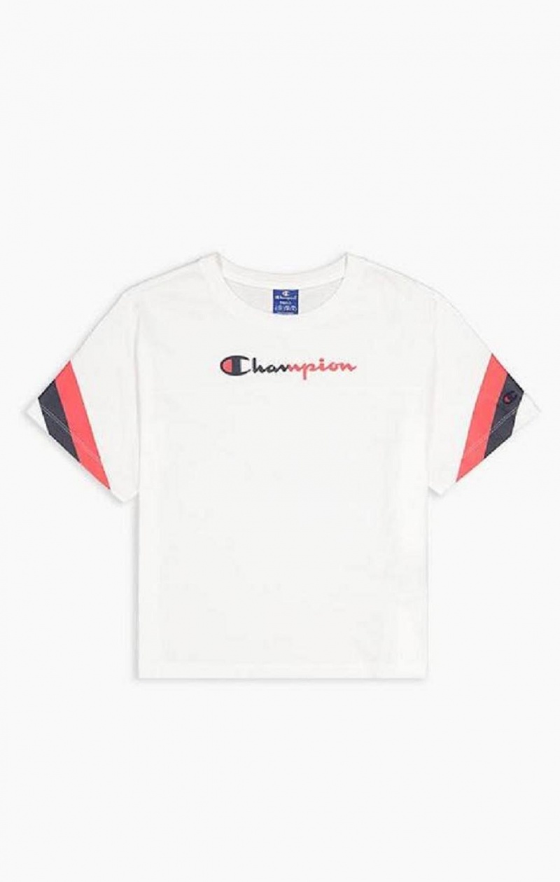 Champion Contrast Logo Stripe Jersey Top T-skjorte Dame Hvite | 6271-MYKXL