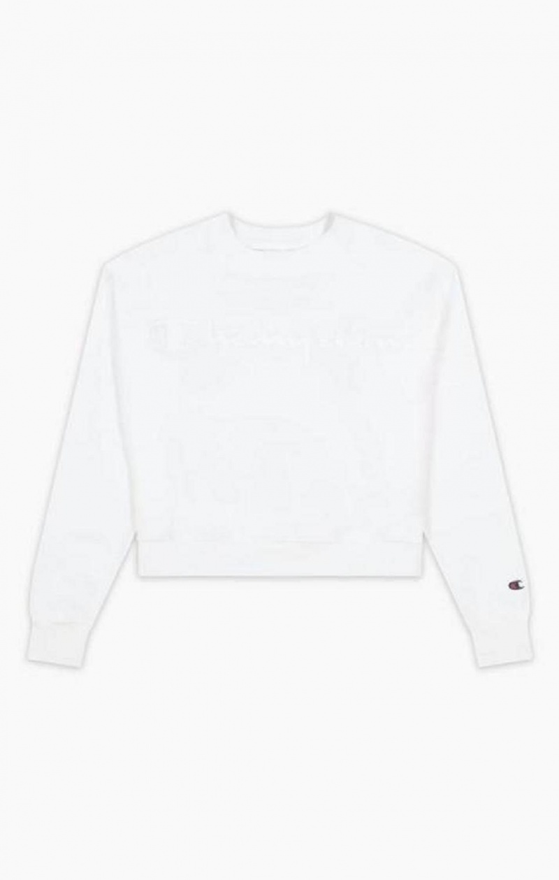 Champion Contrast Rubber Script Logo Sweatshirt Gensere Dame Hvite | 5179-DIJKL