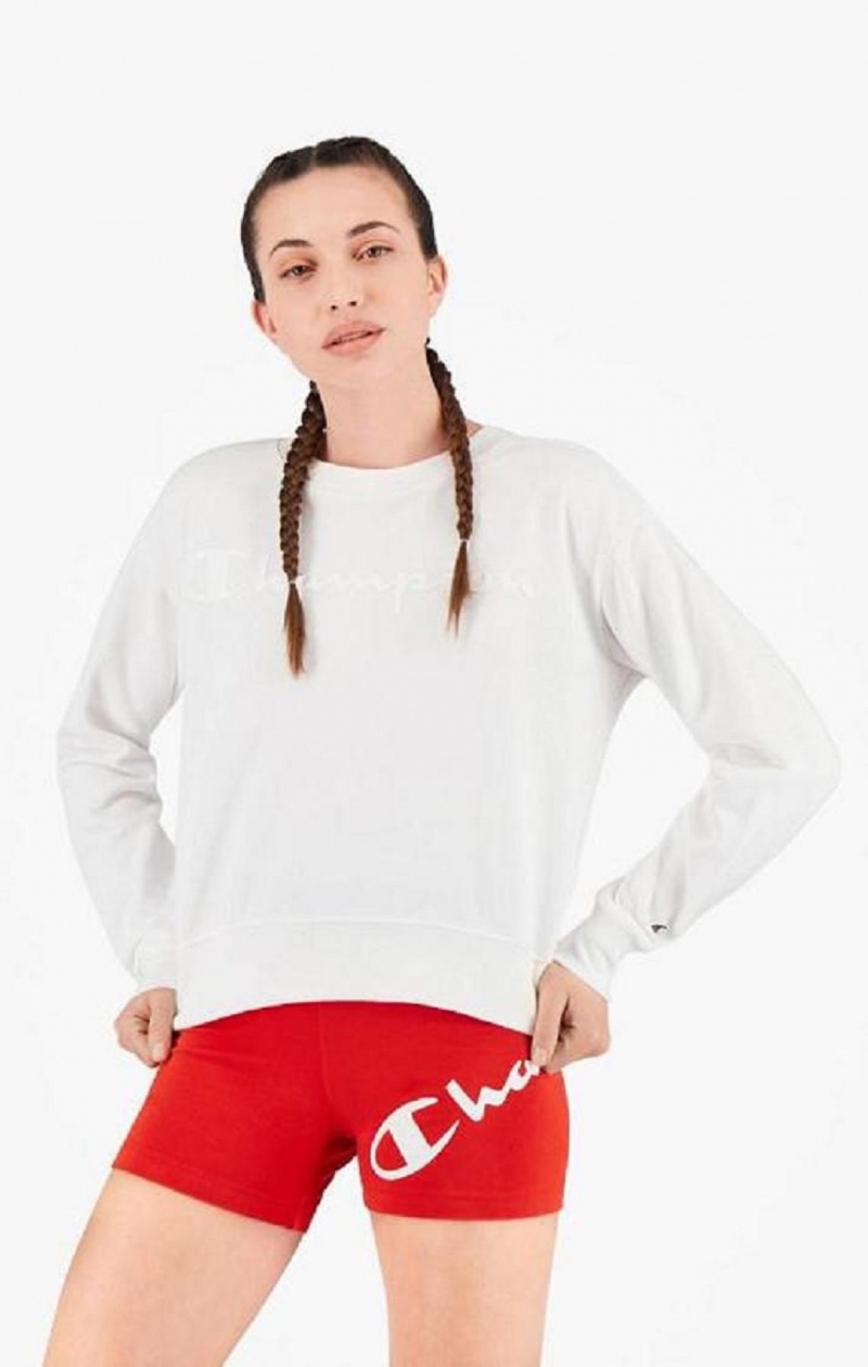 Champion Contrast Rubber Script Logo Sweatshirt Gensere Dame Hvite | 5179-DIJKL