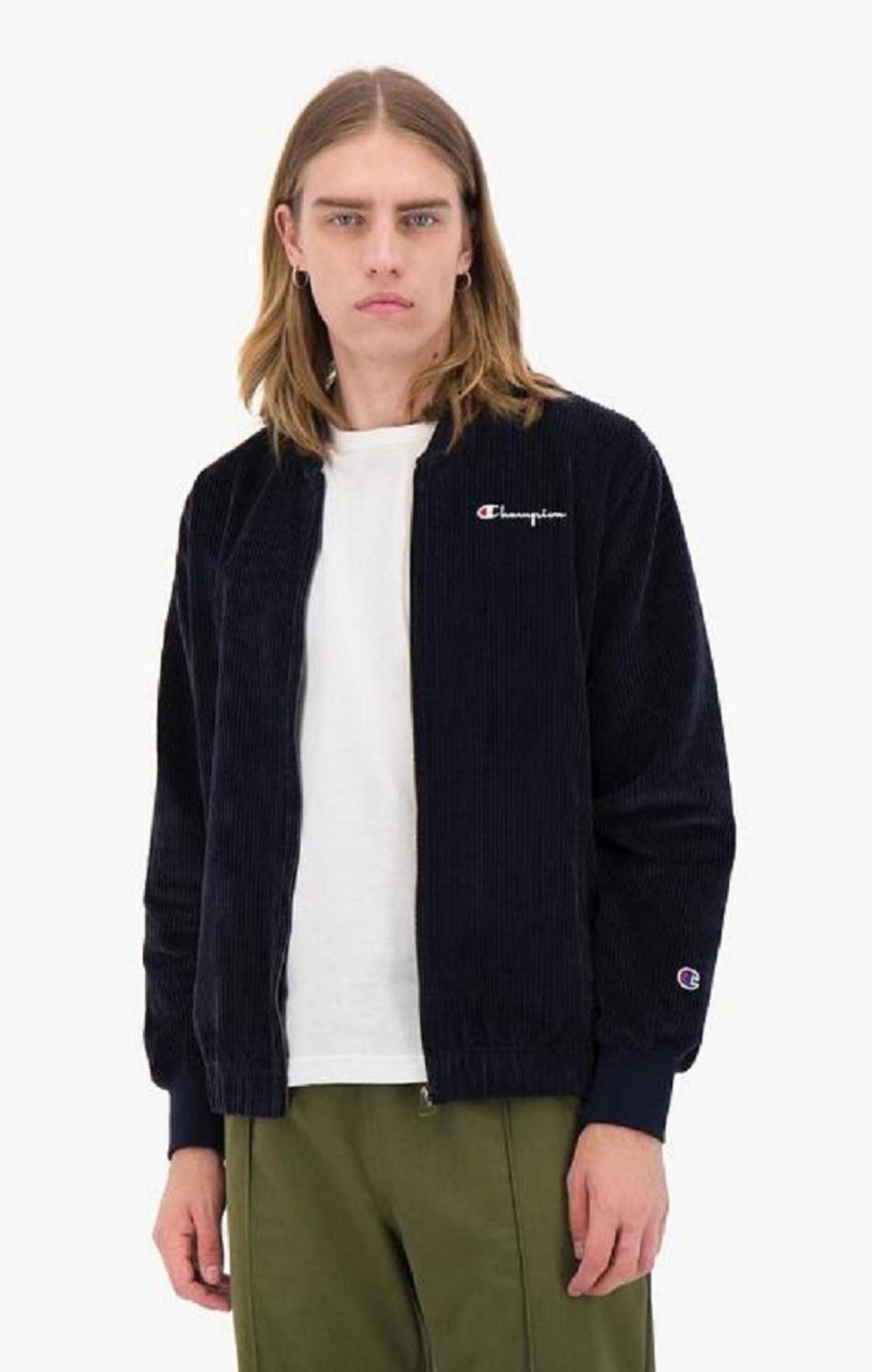 Champion Corduroy Script Logo Bomber Jacket Jakker Herre Mørke Blå | 6498-NLAPI