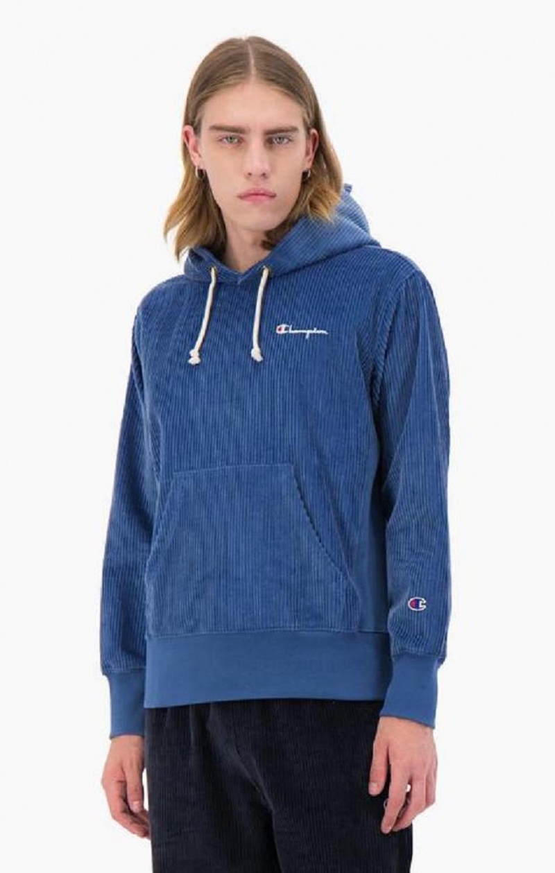 Champion Corduroy Small Script Logo Hoodie Hettegenser Herre Turkis Blå | 2608-FBPCU