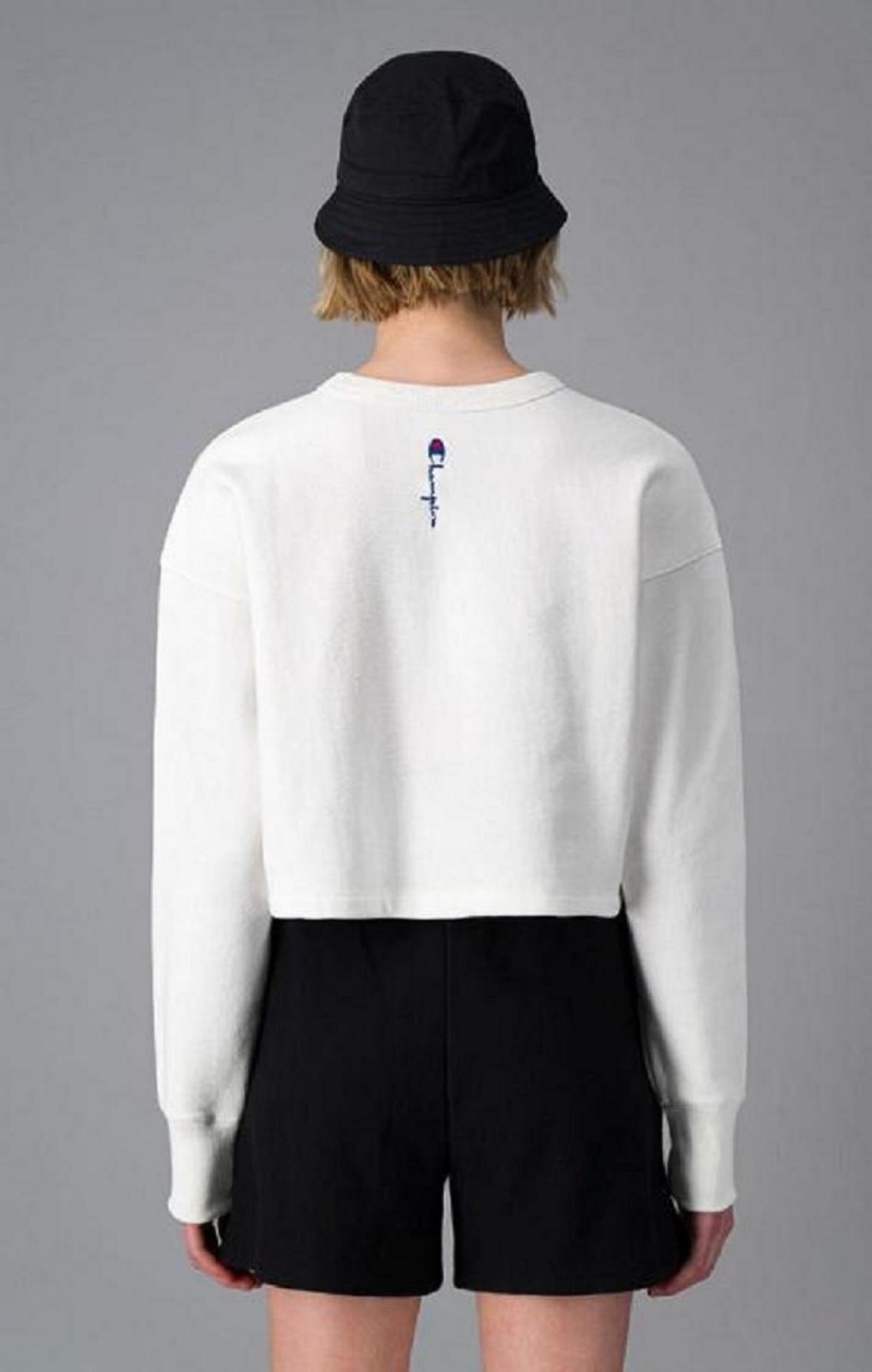 Champion Cropped Reverse Weave Sweatshirt Gensere Dame Hvite | 7519-BYSEP