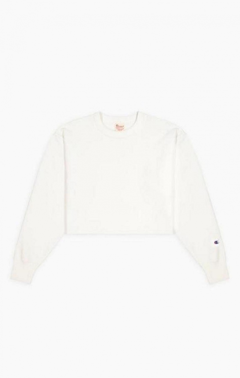 Champion Cropped Reverse Weave Sweatshirt Gensere Dame Hvite | 7519-BYSEP