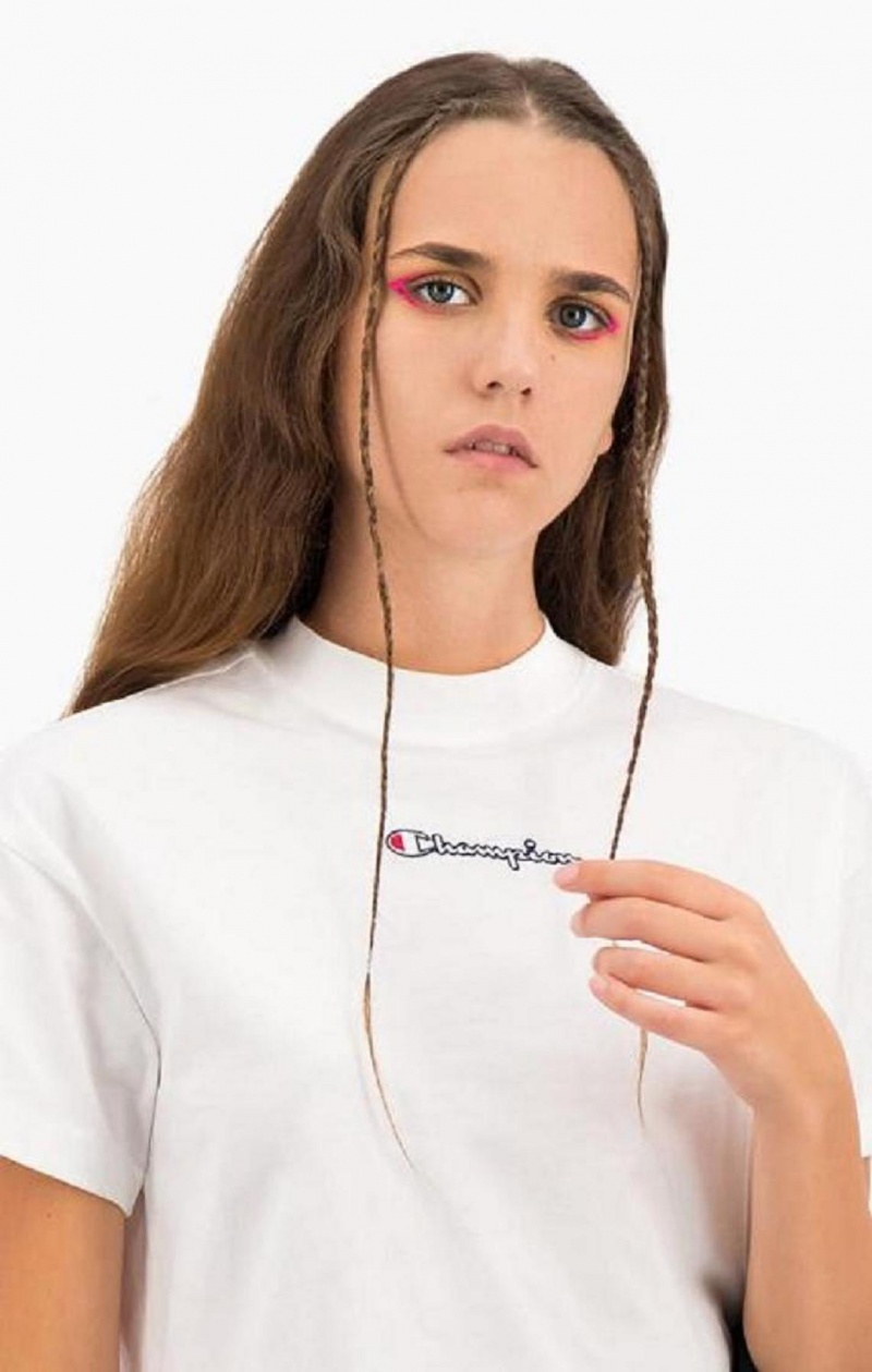 Champion Cropped Script Logo T-Shirt T-skjorte Dame Hvite | 9152-PVTDL