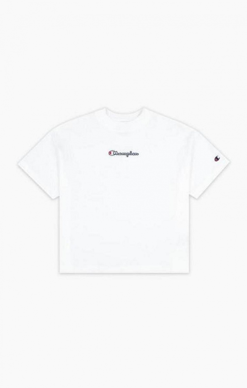 Champion Cropped Script Logo T-Shirt T-skjorte Dame Hvite | 9152-PVTDL