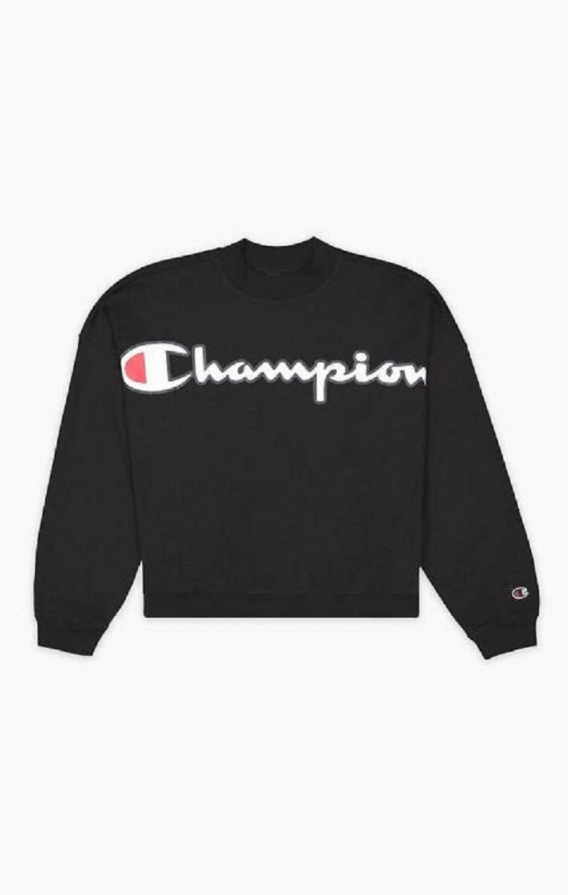 Champion Cropped Script Logo T-Shirt T-skjorte Dame Svarte | 1837-WNYJR