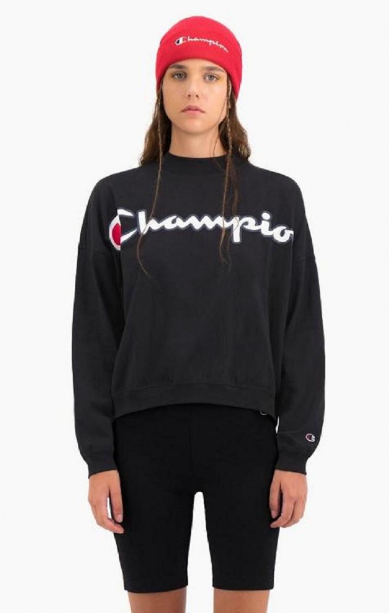 Champion Cropped Script Logo T-Shirt T-skjorte Dame Svarte | 1837-WNYJR