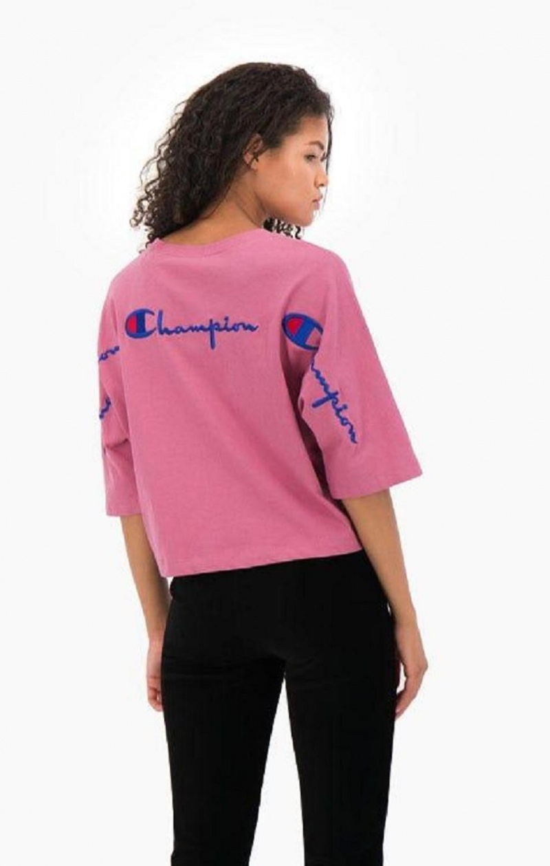 Champion Cropped Script Logo T-Shirt T-skjorte Dame Rød | 4172-KICER