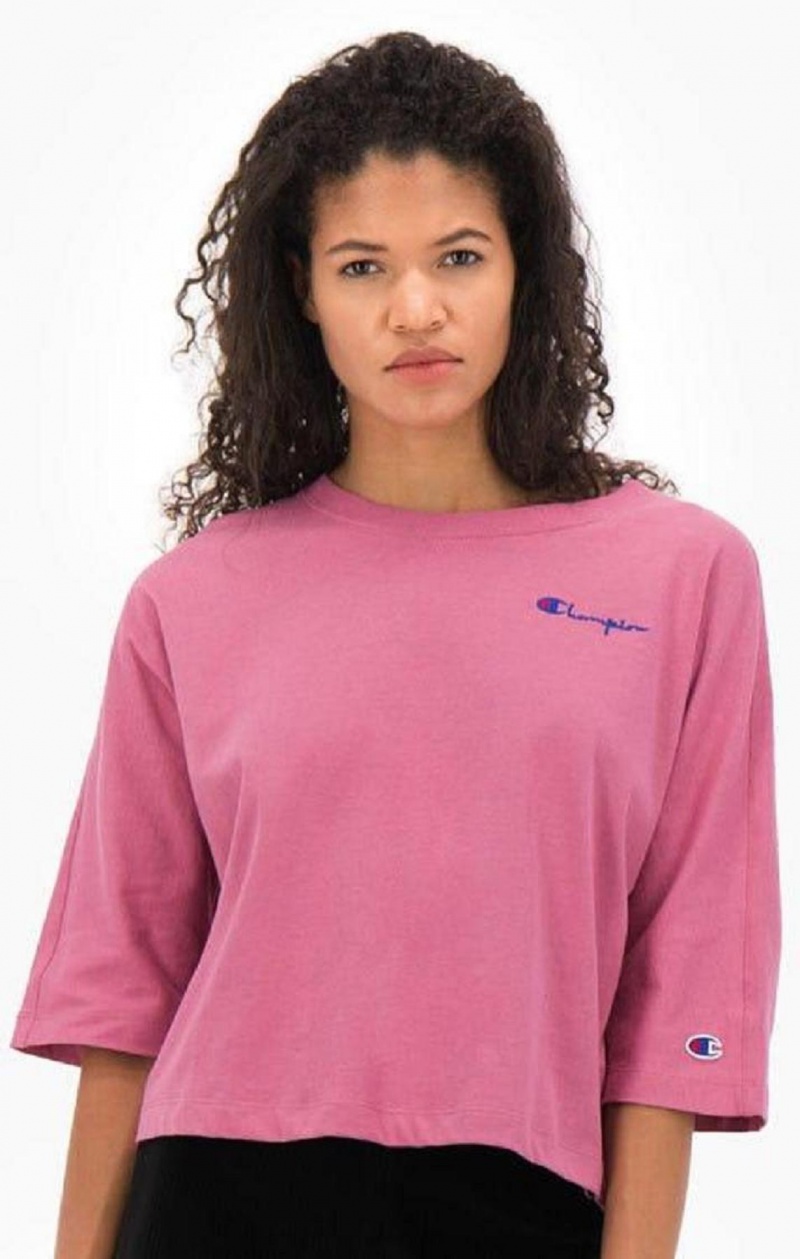 Champion Cropped Script Logo T-Shirt T-skjorte Dame Rød | 4172-KICER